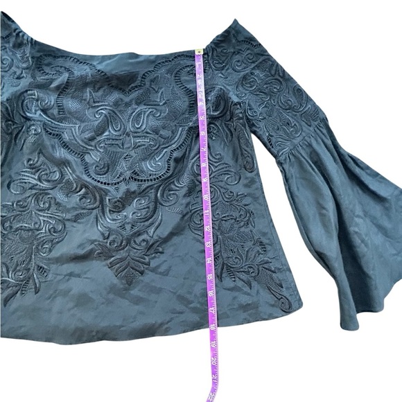 Intermix Boho Silk Black Embroidered Angel Sleeves Peasant Blouse Women’s Small - Picture 2 of 6